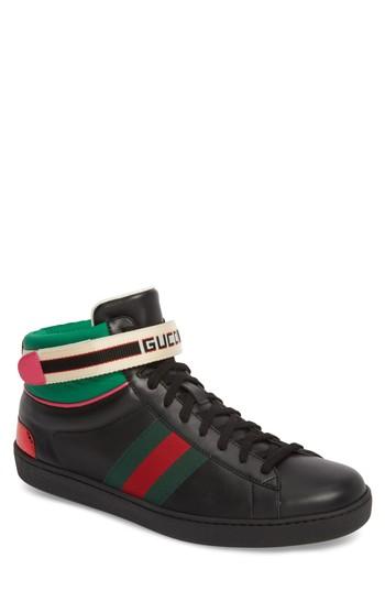 Men's Gucci New Ace High Logo Strap Sneaker Us / 6uk - Black