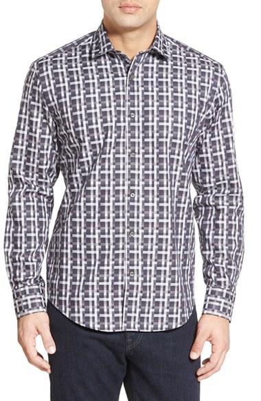 Men's Bugatchi Classic Fit Plaid Sport Shirt, Size - Black