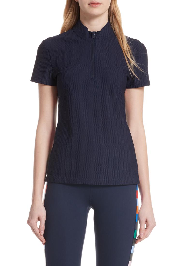 Women's Tory Sport Checker Quarter Zip Mesh Top