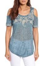 Women's Lucky Brand Embroidered Cold Shoulder Top - Blue
