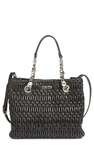 Miu Miu Small Crystal Matelasse Leather Satchel - Black