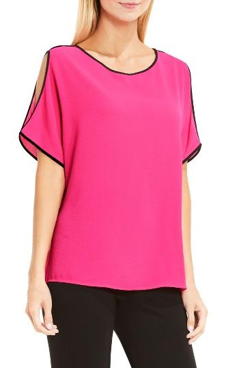 Women's Vince Camuto Contrast Trim Cold Shoulder Blouse