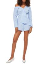 Women's Topshop Asymmetrical Stripe Poplin Romper Us (fits Like 0-2) - Blue
