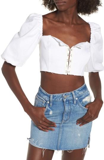 Women's For Love & Lemons Monika Puff Sleeve Crop Top - White