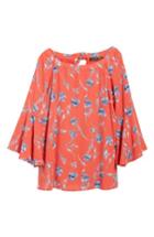 Petite Women's Halogen Bell Sleeve Print Blouse, Size P - Red