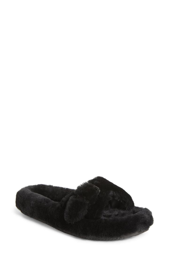 Women's Alexander Wang Bee Genuine Shearling Slide Sandal Us / 37eu - Black
