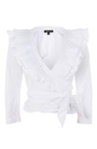 Women's Topshop Pleat Ruffle Wrap Top Us (fits Like 2-4) - White