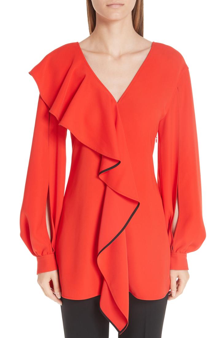 Women's Adeam Open Sleeve Ruffle Crepe Top