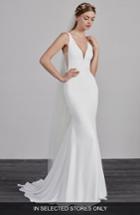 Women's Pronovias Estilo V-neck Crepe Trumpet Gown, Size In Store Only - Ivory