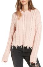 Women's Moon River Frayed Hem Cable Knit Sweater - Pink