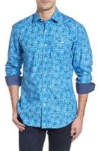 Men's Bugatchi Shaped Fit Fractural Fantasy Sport Shirt - Blue