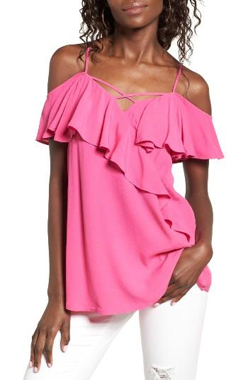 Women's Bp. Ruffle Cold Shoulder Top - Pink