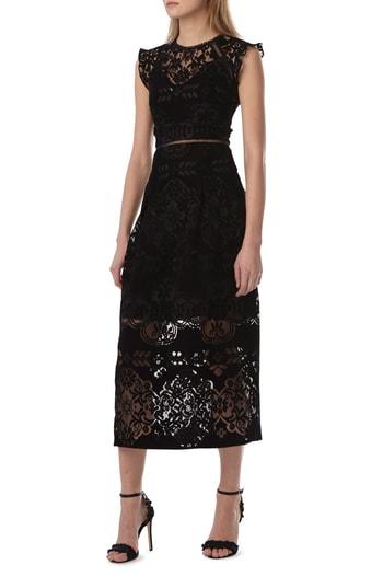 Women's Ml Monique Lhuillier Burnout Velvet Midi Dress - Black