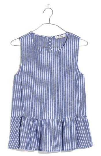 Women's Madewell Stripe Ruffle Hem Tank, Size - Blue
