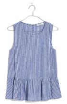 Women's Madewell Stripe Ruffle Hem Tank, Size - Blue
