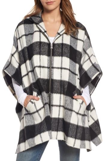 Women's Treasure & Bond Hooded Plaid Cape, Size - Black