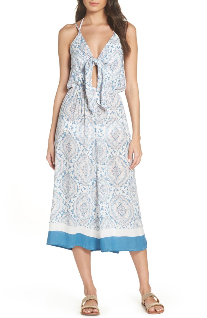Women's Surf Gypsy Tie Front Cover-up Gaucho Jumpsuit - Blue