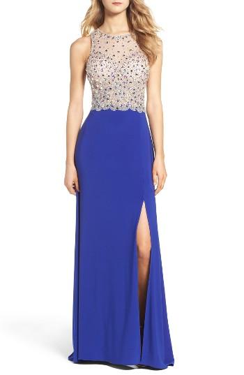 Women's Blondie Nites Illusion Beaded Gown
