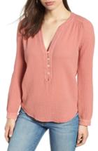 Women's Velvet By Graham & Spencer Winter Gauze Cotton Henley Top - Pink