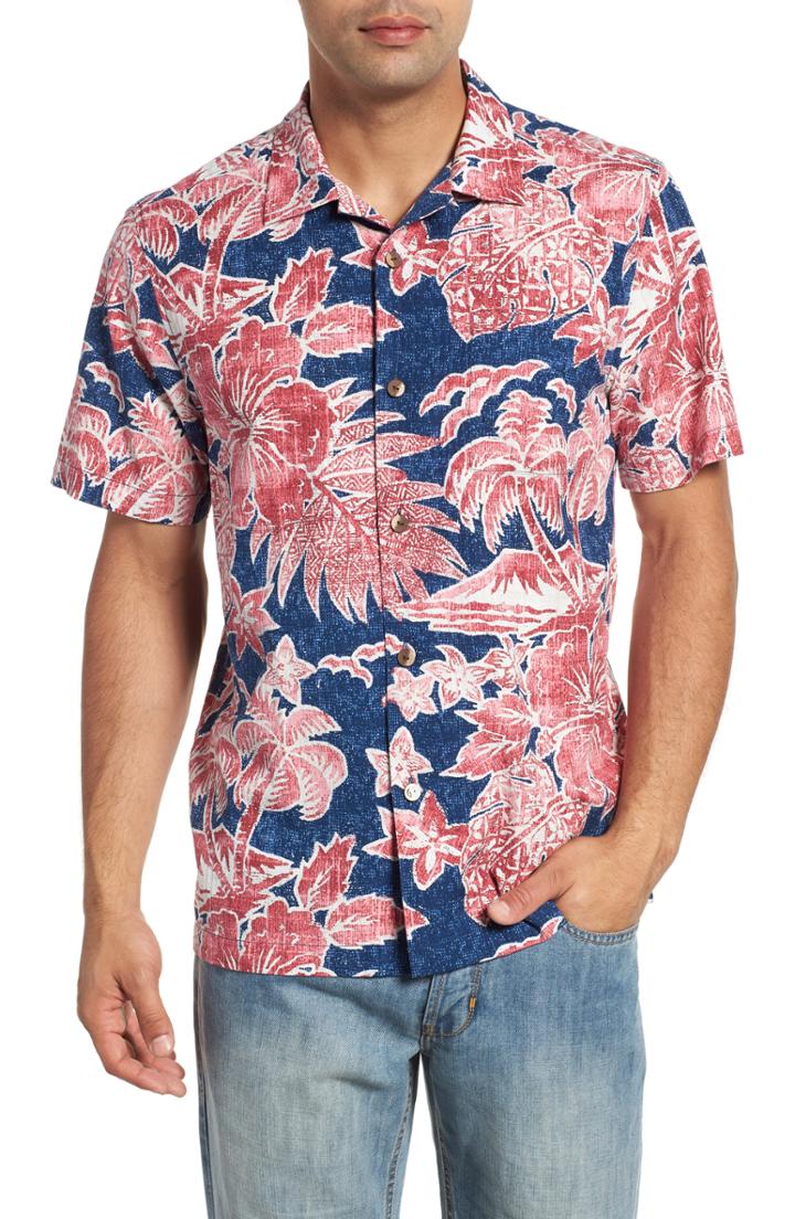 Men's Tommy Bahama Beach Batik Camp Shirt, Size - Pink