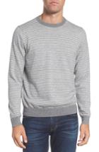 Men's Nordstrom Men's Shop Stripe Cotton & Cashmere Crewneck Sweater - Grey