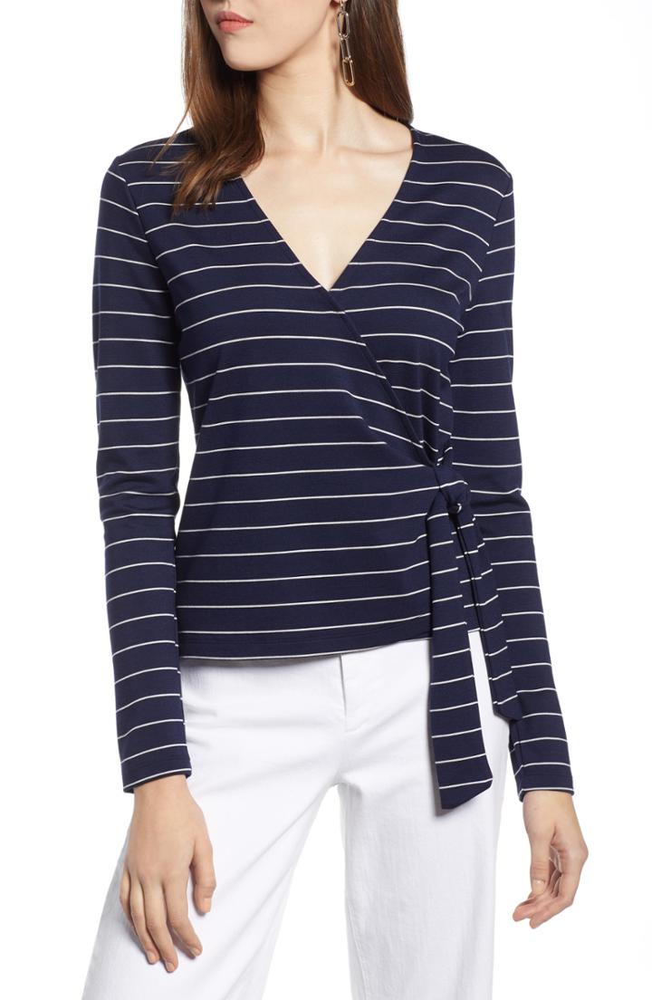 Women's Halogen Ballet Wrap Ponte Knit Top - Blue