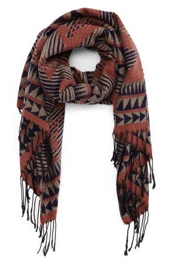 Women's La Double 7 Abstract Print Oblong Scarf, Size - Orange