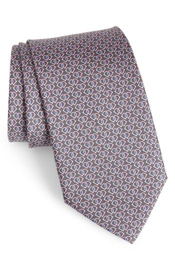 Men's Salvatore Ferragamo Fioco Print Silk Tie, Size - Grey