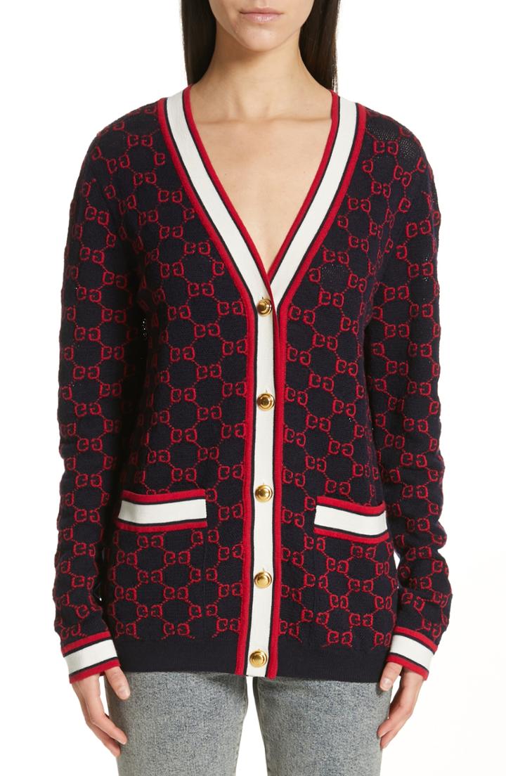 Women's Gucci Gg Wool Cardigan - Blue