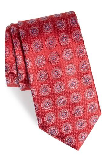 Men's Nordstrom Men's Shop Pinpoint Medallion Silk Tie, Size X-long - Red