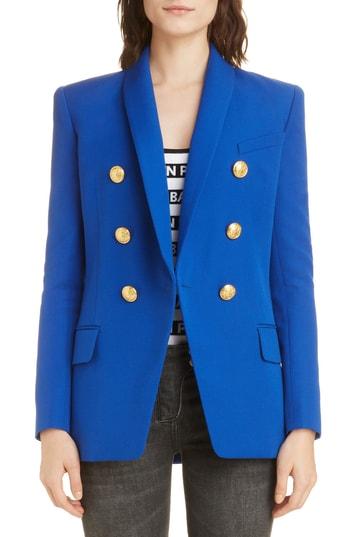 Women's Balmain Long Double Breasted Wool Jacket Us / 40 Fr - Blue