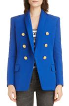 Women's Balmain Long Double Breasted Wool Jacket Us / 40 Fr - Blue