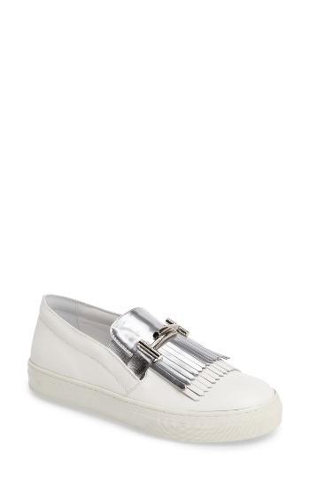 Women's Tod's Double-t Kiltie Fringe Slip-on Sneaker Us / 35eu - White