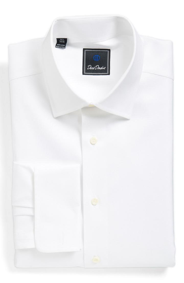 Men's David Donahue Regular Fit Texture French Cuff Dress Shirt - 34/35 - White