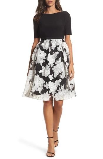 Women's Adrianna Papell Print Organza Fit & Flare Dress - Black