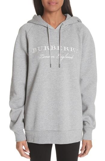 Women's Burberry Krayford Embroidered Cotton Blend Hoodie - Grey