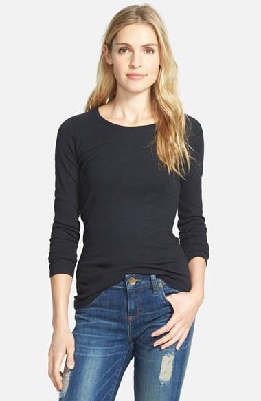 Women's Caslon Long Sleeve Scoop Neck Cotton Tee - Black