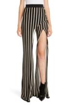Women's Balmain Split Front Metallic Stripe Pants Us / 36 Fr - Black
