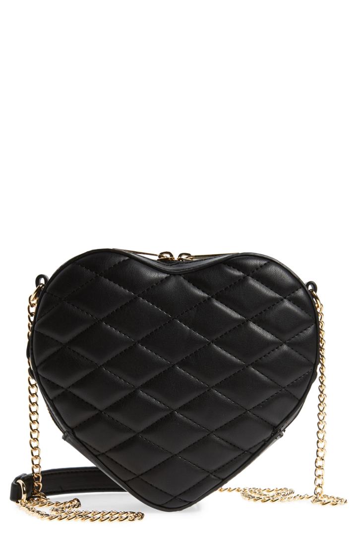 Mali + Lili Violet Quilted Heart Vegan Leather Crossbody Bag - Black