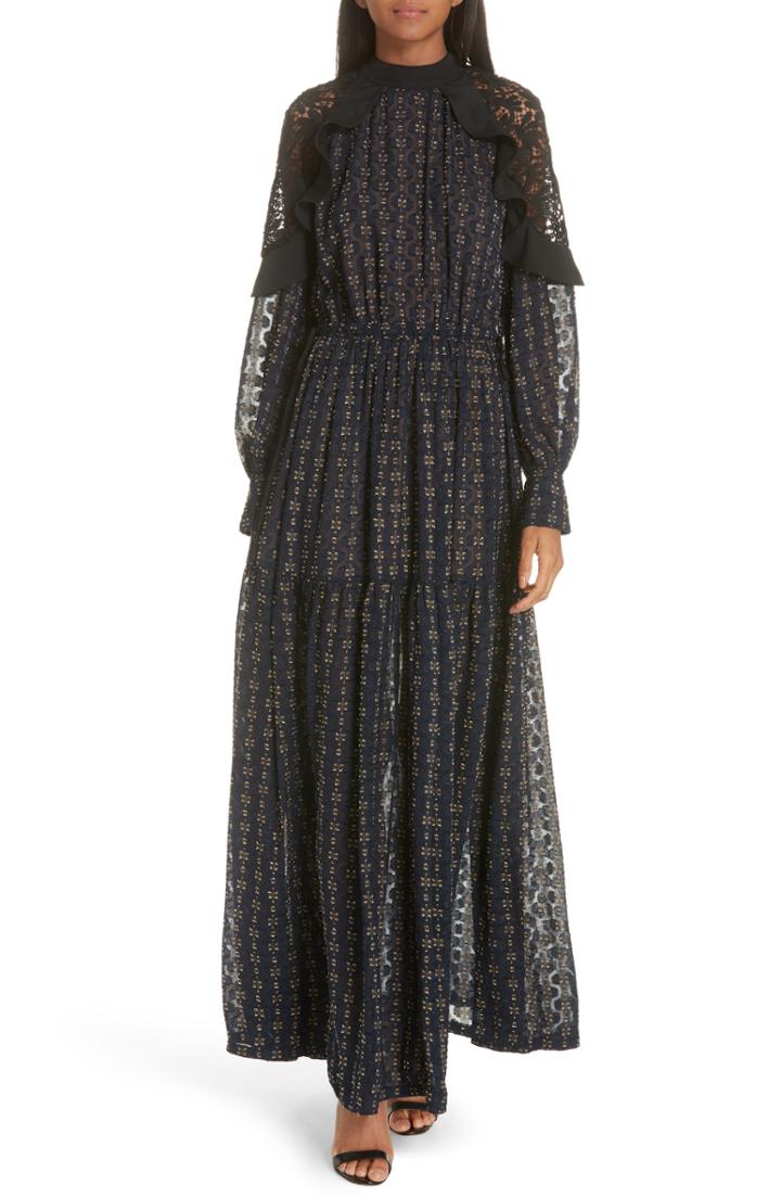 Women's Self-portrait Floral Lace Sleeveless Midi Dress