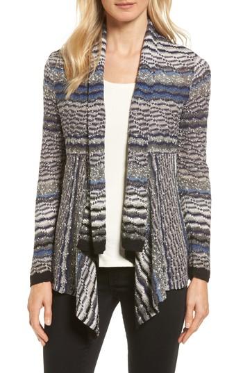 Petite Women's Nic+zoe Shaded Stripe Drape Front Cardigan P - Blue