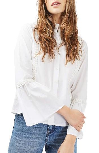 Women's Topshop Cotton Poplin Ruffle Blouse