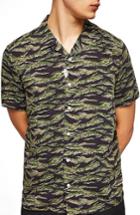 Men's Topman Tiger Camo Print Camp Shirt - Green