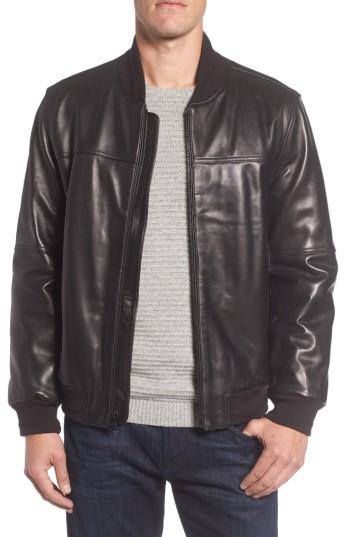 Men's Marc New York Summit Leather Bomber Jacket, Size - Black