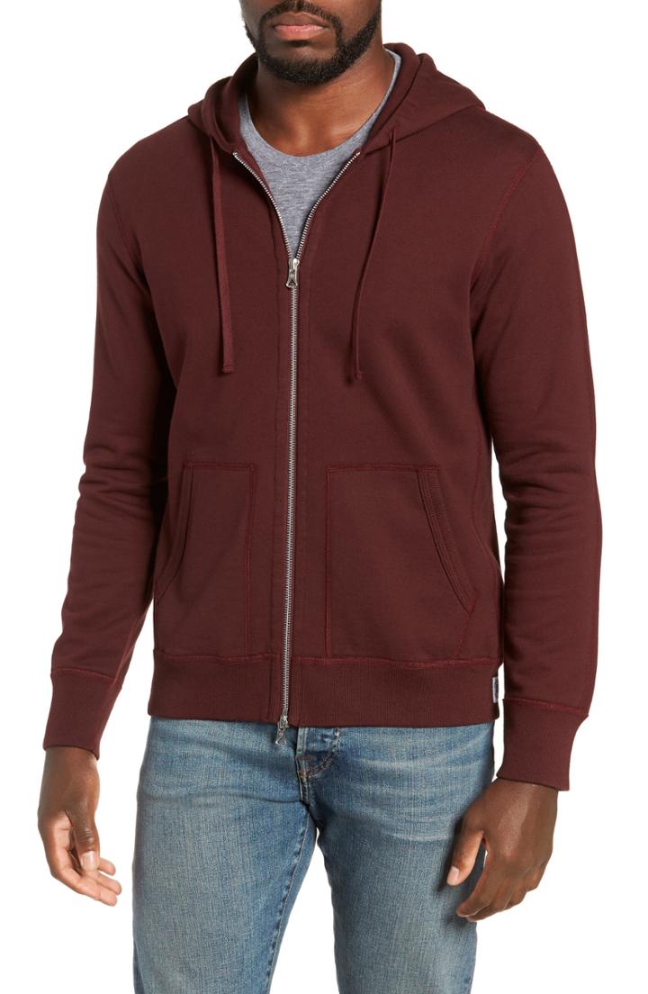 Men's Reigning Champ Core Zip Front Hoodie, Size - Burgundy