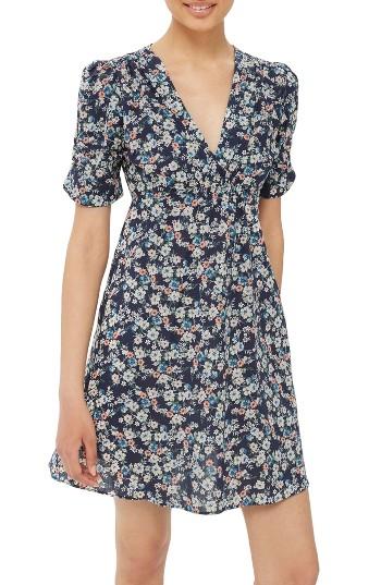 Women's Topshop Ditsy Floral Poplin Tea Dress Us (fits Like 0) - Blue
