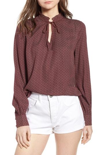 Women's Hinge Ruffle V-neck Blouse, Size - Red