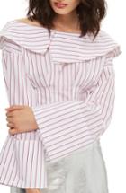 Women's Topshop Stripe Poplin Off The Shoulder Corset Top Us (fits Like 0) - Red