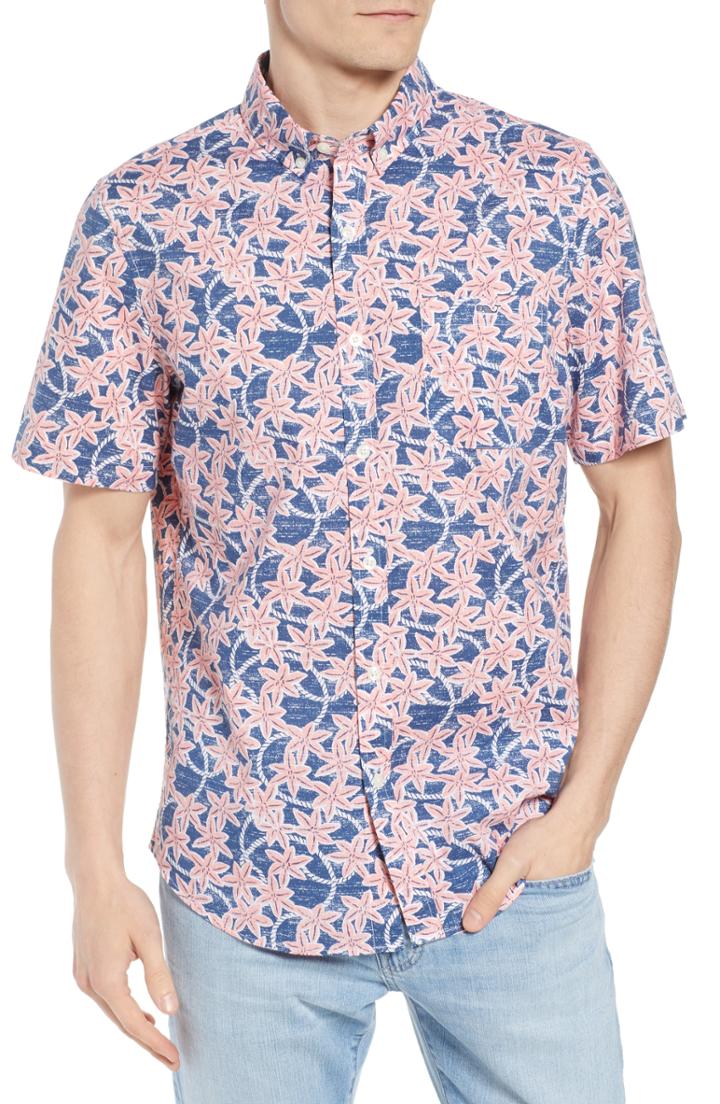 Men's Vineyard Vines Slim Fit Tucker Batik Floral Woven Shirt, Size - Blue