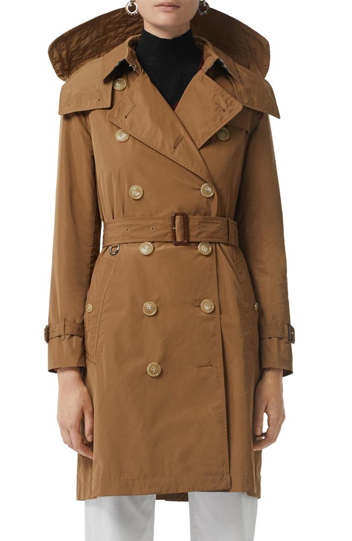Women's Burberry Kensington Trench Coat With Detachable Hood - Beige